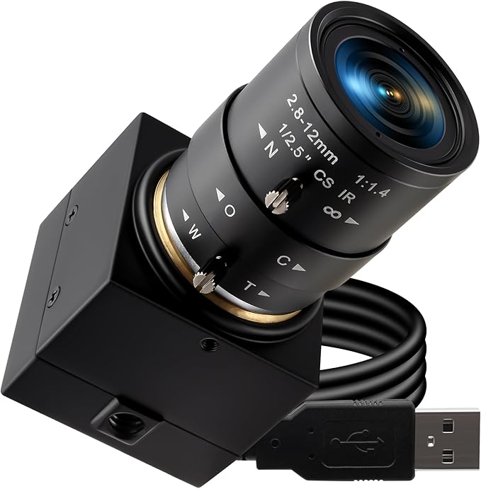 Manual Zoom USB Camera with 2.8-12mm CS Lens, H.264 1080P 30fps Webcam, Low Light Vision & Laser Light Burn, Compatible with Windows/macOS/Linux for Industrial Inspection & Remote Conferencing