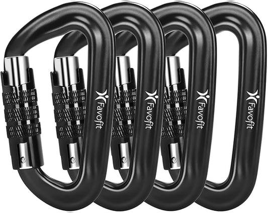 Heavy Duty Locking Carabiner Clips - Favofit 12KN (2697 lbs) Clips 3.2'' Small D Ring for Camping Hammock Hiking Dog Leashes Keychains - Perfect for Outdoor Enthusiasts