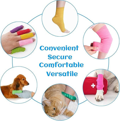 6 Rolls Elastic Self Adhesive Bandage Wrap 4 Inch, Breathable Non Woven Cohesive Bandage, Vet Wrap for Dogs, Ankle Sprains Swelling Medical First Aid Tape, Sports Athletic Tape Color
