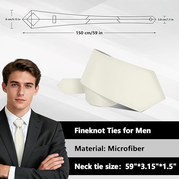 Fineknot Black Ties for Men, Formal Neckties for Men, Solid Color Mens Ties for Business, Wedding, Party, Mens Neck Tie