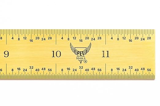 PEC Tools 12"/300mm Rigid Metal Ruler, Titanium Nitride (TiN) Coated Machinist Ruler, E&M Graduation (1/32", 1/64", 0.5mm, 1.0mm), 1" Wide and 0.040" Thick, High Wear Resistance, Made in USA