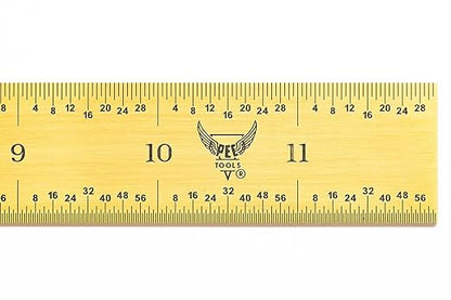 PEC Tools 12"/300mm Rigid Metal Ruler, Titanium Nitride (TiN) Coated Machinist Ruler, E&M Graduation (1/32", 1/64", 0.5mm, 1.0mm), 1" Wide and 0.040" Thick, High Wear Resistance, Made in USA