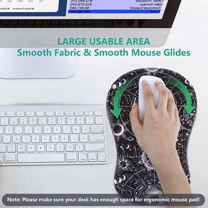 Mouse Pad Wrist Support, Ergonomic Mouse Pad with Wrist Rest, Comfortable Computer Mouse Pad for Laptop, Pain Relief Mousepad with Non-Slip PU Base Sun Moon