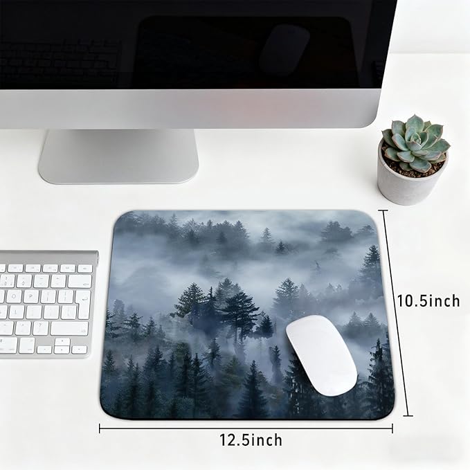 Grey Forest Patterns Desk Mat, Large Gaming Mouse Pad Non-Slip Rubber Base with Stitched Edges, Waterproof Protection for PC Laptop Home Office Desk Decor (12.5x10.5in)