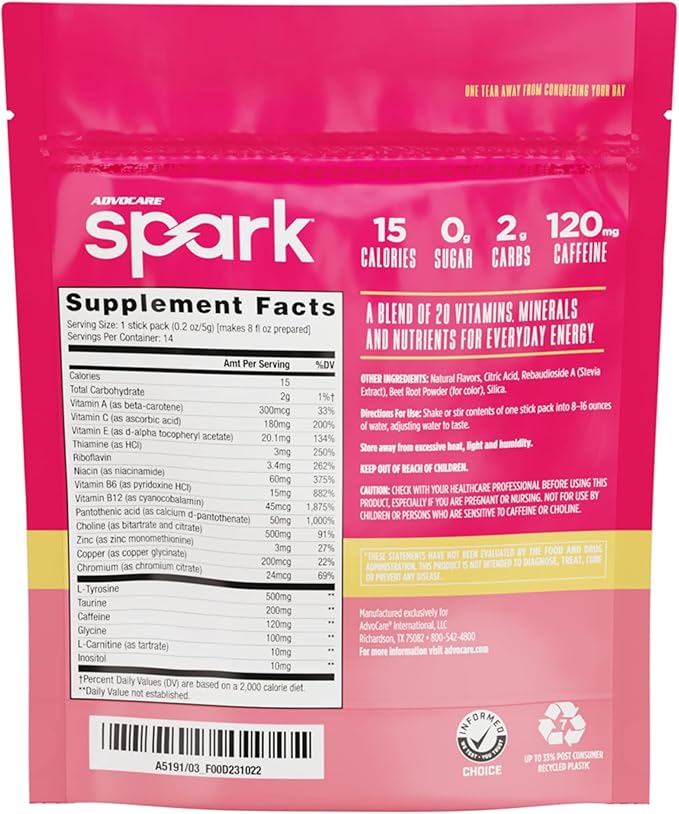 AdvoCare Spark - Energy Drink Mix - Vitamin & Amino Acid Supplement - Supports Energy & Focus - Portable Immune Support - Sugar-Free - Sunrise Grapefruit, 14 Stick Packs (2.5 oz)