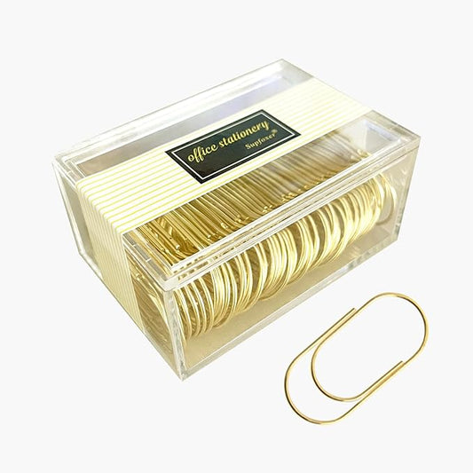 Gold Large Paper Clips, 50pcs 50mm/1.97" Oversized Jumbo Wide Planner Giant Paper Clip Non Skid Smooth Finish Steel Wire Office Supply Invitation Accessories (Gold)