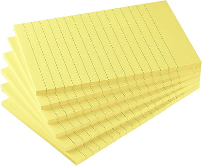 Early Buy 6 Pads Lined Sticky Notes with Lines 4x6 Self-Stick Notes Bright Color Sticky Notes, 45 Sheets/Pad (Yellow)