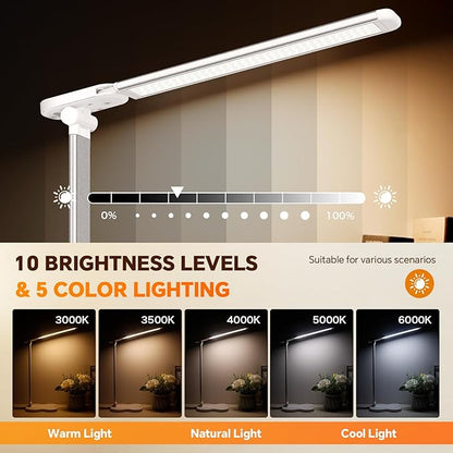 Desk Lamps for Home Office, Dimmable LED Desk Lamp, 5 Color Modes, 10 Brightness, Touch Desk Light with USB Charging Port for Nail Craft Puzzle Sewing Study - Black