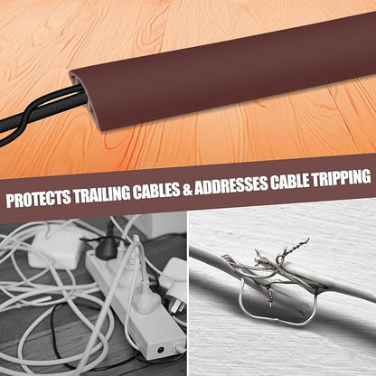 Floor Cord Cover Cavity 0.8"x0.37" Self Adhesive Cord Hider, 10FT Low Profile Cable Management, Extension Strip Protector for Wires, Prevent Cable Trips for Offices, Gyms, Exhibitions（Coffee）