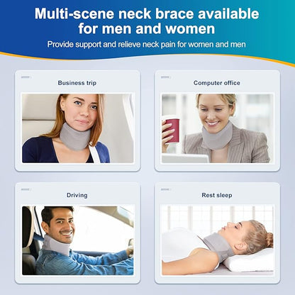 Neck Brace for Neck Pain and Support, Soft Neck Support Relieves Pain & Pressure in Spine for Women & Men, Wrap Align Stabilize Vertebrae Foam Cervical Collar for Sleeping (Grey, M, 3.5" Depth Collar)