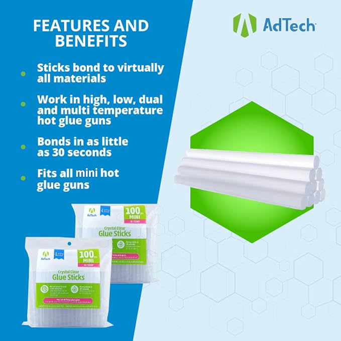 AdTech High Temp Mini Hot Glue Sticks, 4-Inch, 200-Count (2-Pack) | Strong Bond for Crafting, DIY & Repairs | Works with Hi-Temp Mini Glue Guns | Made in the USA