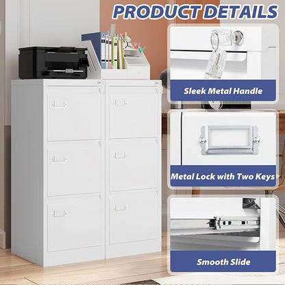 3 Drawer File Cabinet with Lock, Metal Filing Cabinets, Vertical Small Filing Cabinet Steel Lockable Storage Cabinets for Home Office to Organization Hanging Letter/Legal/F4/A4