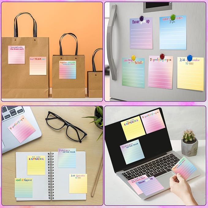Yinder 24 Pcs Inspirational Sticky Notes Christmas Stocking Stuffers Motivational Sticky Notes Pad Employee Appreciation Gift Bulk for Teacher Nurse Coworker Office 3 x 3'' (Thankful,Classic Color)
