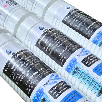 Universal Cold Plunge 30 Micron filter. Designed to be Non-clogging. Replacement cartridge for any 2.5" x 10" cold plunge canister. 6 months supply. 6-pack