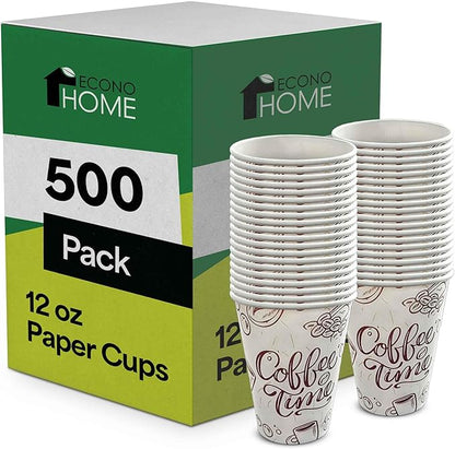 EconoHome 12 oz 500 Pack Disposable Coffee Paper Cups - Paper Cups for Hot and Cold Drinks, Tea, Water, and Juice
