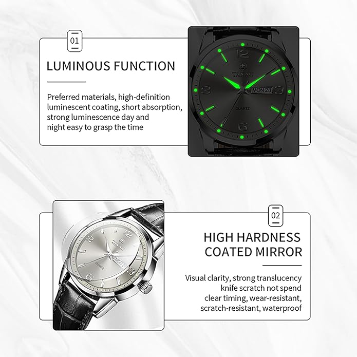 Watches for Men Leather Large Arabic Numerals Mens Watches Waterproof Band with Date Quartz Men's Wrist Watch