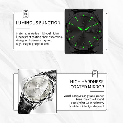 Watches for Men Leather Large Arabic Numerals Mens Watches Waterproof Band with Date Quartz Men's Wrist Watch