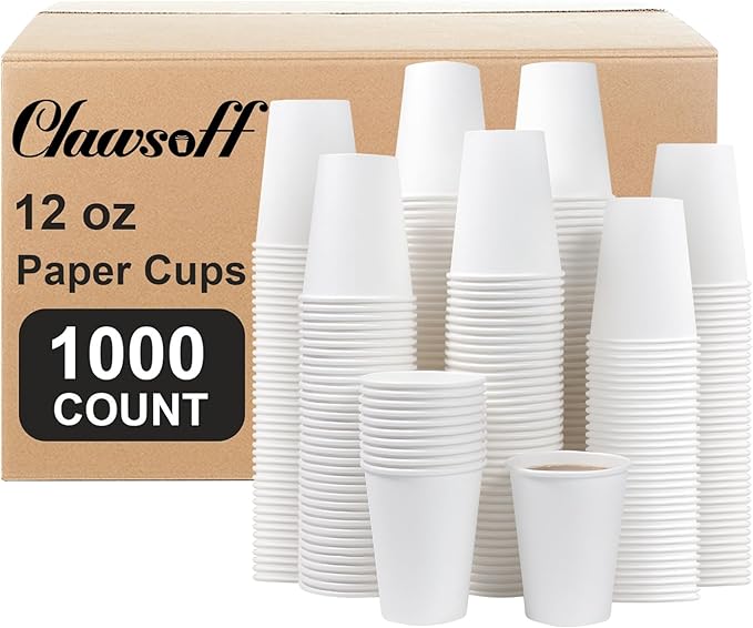 1000 Count - 12 oz Paper Coffee Cups, Disposable Coffee Cups 12 oz, Thickened White Paper Cups for Hot or Cold Beverage, Home, Office, Party, Business, Events