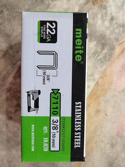 meite 71/10 22 Gauge 304 Stainless Steel Upholstery Staples, 3/8-Inch Crown with 3/8-Inch Leg Length, Heavy Duty Staples for Construction, Furniture, Crafts & DIY Projects (1 Box)