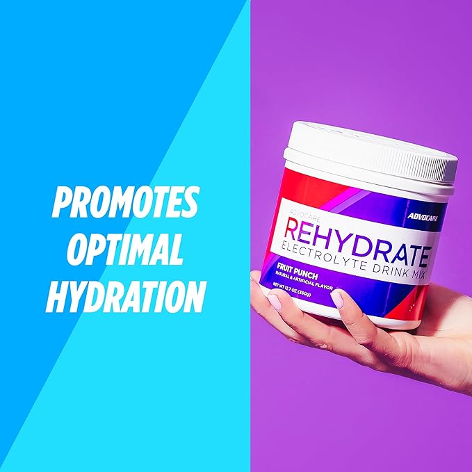 AdvoCare Rehydrate - Electrolyte Drink Mix - Includes Magnesium, Sodium, Potassium & Calcium - Antioxidant & Amino Acid Fortified - Supports Hydration & Recovery - Fruit Punch, 12.7 oz