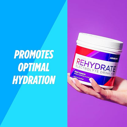 AdvoCare Rehydrate - Electrolyte Drink Mix - Includes Magnesium, Sodium, Potassium & Calcium - Antioxidant & Amino Acid Fortified - Supports Hydration & Recovery - Fruit Punch, 12.7 oz