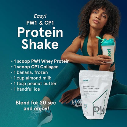 Puori Whey Protein Powder, Bourbon Vanilla - PW1 Pasture-Raised, Grass-Fed Whey Protein Powder Drink Mix containing BCAA Amino Acids - Post-Workout Supplement for Muscle Gain & Recovery - 60 Servings