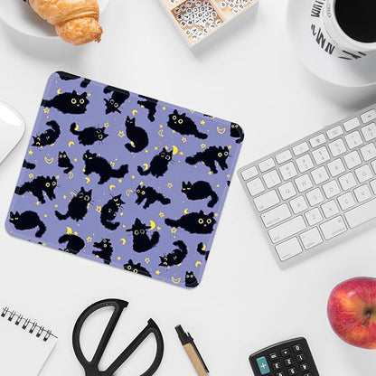 Square Mouse Pad with Stitched Edge, Premium Mousepad Washable Cloth. Computer Mouse Pad with Non-Slip Rubber Base, Mouse Pads for Computers Laptop Mouse 9.25x7.75x0.12 inch-Black Cat