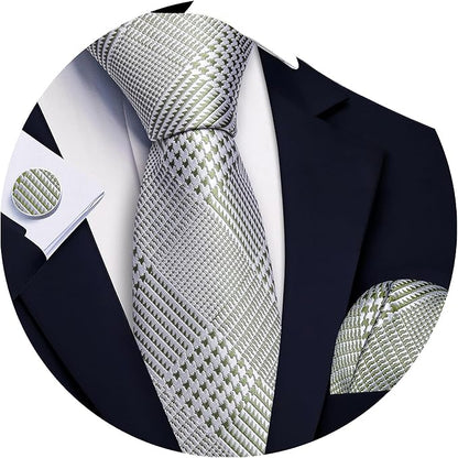 Barry.Wang Tie Sets for Men Silk Solid Necktie Stain Ties Handkerchief Pocket Square Cufflinks Wedding Business Dyed