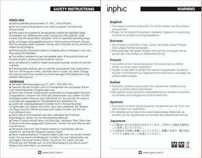 INPHIC IN9 Wireless Gaming Mouse, True Tri-Mode Bluetooth/Type-C Wired/2.4G Wireless Connection, 10000 DPl, Fully Programmable, RGB Backlit, for Laptop PC Mac