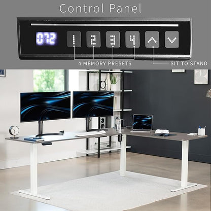 VIVO Electric Corner 84 x 63 inch L-Shaped Standing Desk, Memory Height Adjustment, Dark Gray Top White Frame, DESK-E3CTWG-84