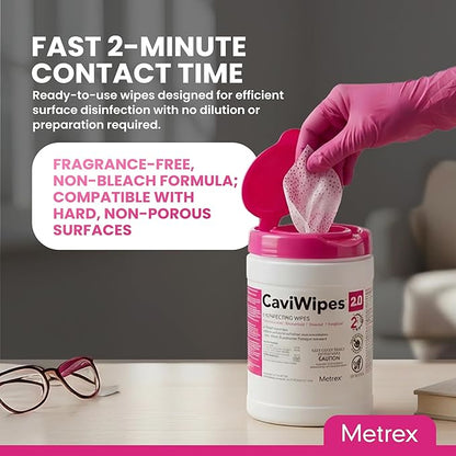 Metrex CaviWipes 2.0 Surface Disinfectant Towelettes – Durable Non-Woven Disinfecting Wipes for Hard, Non-Porous Surfaces in Healthcare & Clinical Setting – 160 Wipes per Canister (Pack of 1)