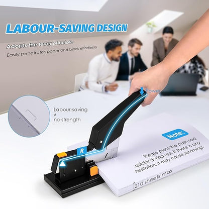 Heavy Duty Stapler 210 Sheets Capacity, Effortless Office School Stapler with Adjustable Stapling Width of 60mm (2.36") with 4000 Staples, Black