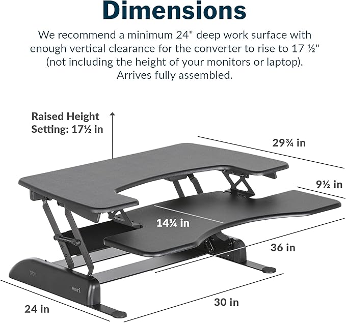 Vari - VariDesk Pro Plus 36 - Dual Monitor Standing Desk Converter - Adjustable Desk Riser with 11 Height Settings - Stand Up Home Office Workstation - Rising Desk with Spring Loaded Lift (Black)