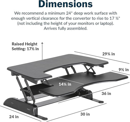 Vari - VariDesk Pro Plus 36 - Dual Monitor Standing Desk Converter - Adjustable Desk Riser with 11 Height Settings - Stand Up Home Office Workstation - Rising Desk with Spring Loaded Lift (Black)