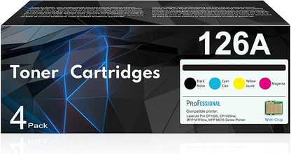 126A Toner Cartridges (4-Pack) | CE310A Black, CE311A Cyan, CE312A Yellow, CE313A Magenta Works with Laser Pro 100 color MFP M175 Series, Laser Pro CP1025 Series, TopShot Laser Pro M275 MFP Series