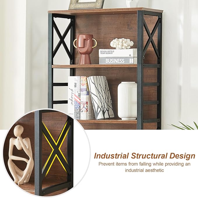 HOMBAZAAR 6 Tier Bookshelf, 65.8 Inch Tall Rustic Bookshelf with Metal Frame, Industrial Heavy Duty Bookshelves and Bookcases, Open Book Shelf for Office, Living Room and Library, Brown