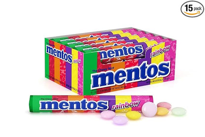 Mentos Chewy Mint Candy Roll, Rainbow, Non Melting, Party, 14 Pieces (Bulk Pack of 15)
