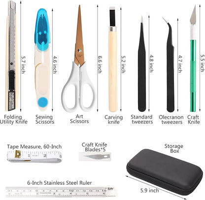 MILUSONG 9-in-1 Portable Tools Set Includes Scissors, Utility Knife, Craft Knife, Ruler, Tape Measure, Sewing Scissors, Tweezers DIY Tool Kit for The Household, Office