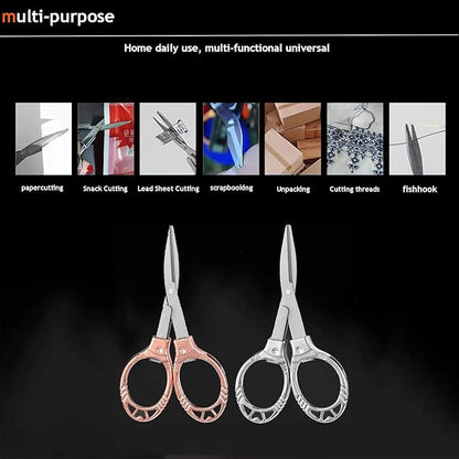2-Piece Set of Silver Mini Folding Scissors, Compact, Ambidextrous, Sharp and Straight Edge, Stainless Steel, Home, Office, Travel, Craft, DIY