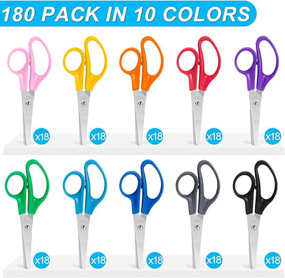 TooyBing 180 Pack Kids Scissors, 5 Inch Contemporary Style, Stainless Steel Blunt Tip Safety Scissors for School, Craft, Office, Home