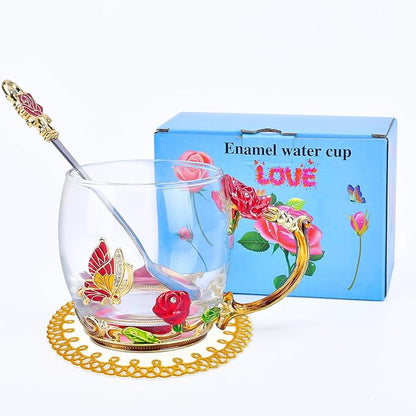OEAGO Gifts for Mom Women Valentines Day Gifts for Her Glass Coffee Enamels Mug Best Birthday Valentine's for Girlfriend Wife Mothers Day from Daughter Son Tea Cup Stocking Stuffers Christmas