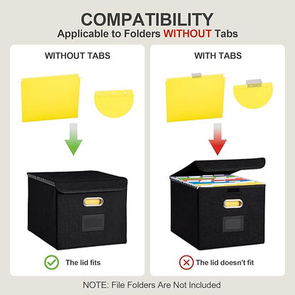 Collapsible File Box with Lid & Plastic Slide - Hanging Document Organizer for Office/Home, 14.96x12.6x10.83 Inch,Black, 2 Pack (No Folders Included)