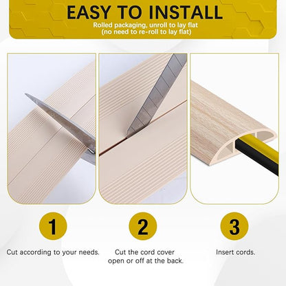 Floor Cord Cover 3.3FT Cord Covers for Wires on Floor Protect Wires & Prevent Trip Hazards, Easy to Cut for Home, Office, School, Concerts, Cavity W0.6in x H0.32in