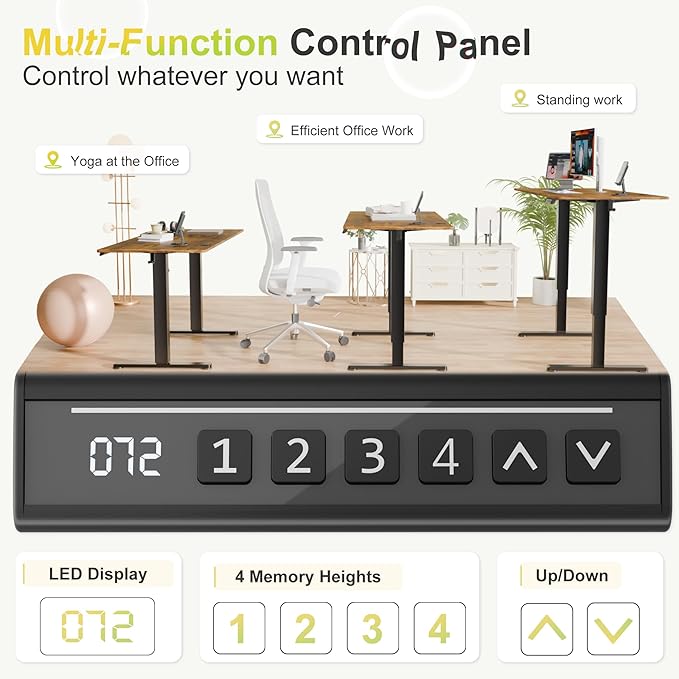 Furmax Electric Standing Desk, 48 x 24 Inches Sit Stand up Desk, Sit Stand Height Adjustable Home Office Desk with 4 Height Position Memory - with Splice Board (Rustic Brown, 48)