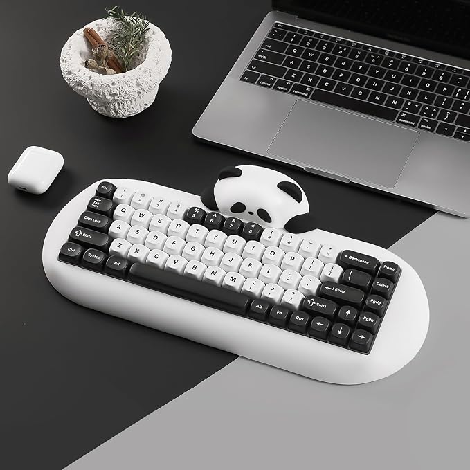 YUNZII C68 Panda Wireless Mechanical Gaming Keyboard, 68 Keys Cute Layout with PBT Keycaps,RGB Backlit, Hot Swappable,Creamy Switches,BT5.0/2.4G/Wired for Win/Mac(White,Panda Switch)