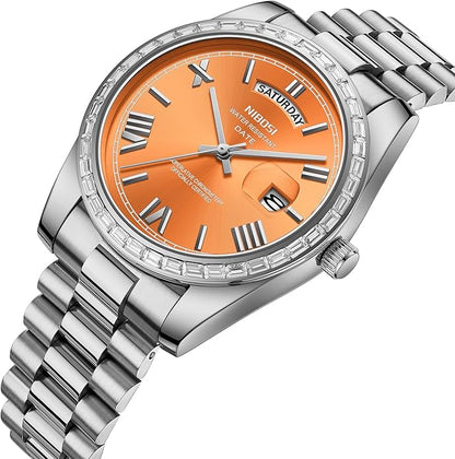 NIBOSI Men's Watches Analog Quartz Diamond Bezel Stainless Steel Dial Rose Gold Silver Watches for Men Waterproof Business Classic Dress Wrist Watch with Day Date