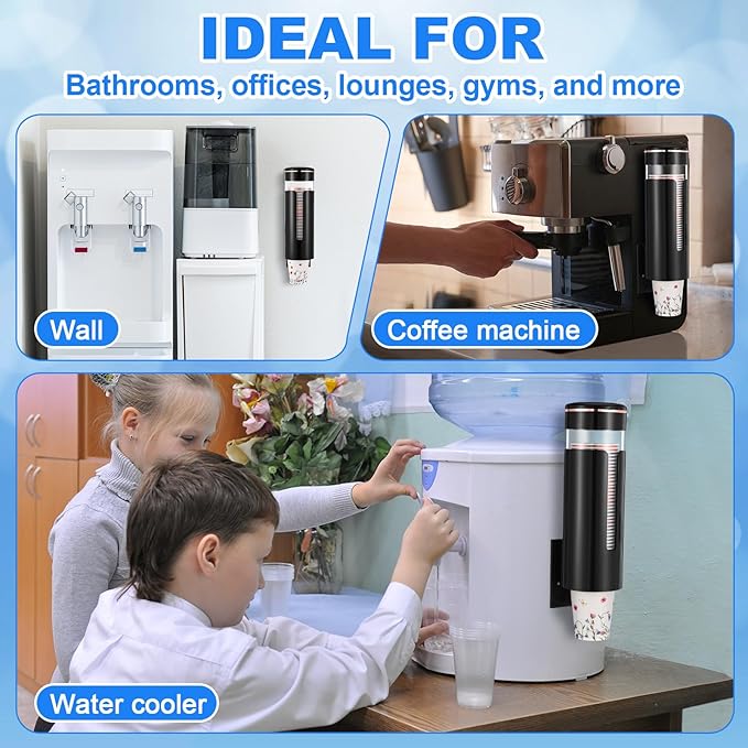 Baderke 2 Pieces Cup Dispenser Pull Type Automatic Remover Fit 4 oz to 7 oz Plastic Water Machine Cup Holder Wall Mount Bathroom Home Office Hospital (Vivid)