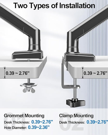 Dual Monitor Mount Fits 17 to 32 Inch Computer Screen, Dual Monitor Arm Hold 4.4-19.8lbs Each, Full Motion Monitor Desk Mounts for 2 Monitors, Gas Spring Monitor Stand, VESA Mount, Freelift