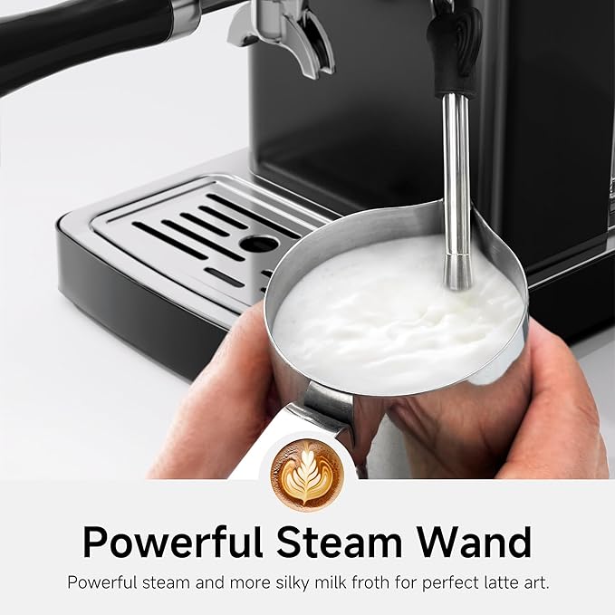 HIBREW H10A - 58mm Espresso Machine, Stainless Steel Body with Milk Frother, Customizable Settings, Smart Display + 20 Bar Pressure Gauge. (Black)