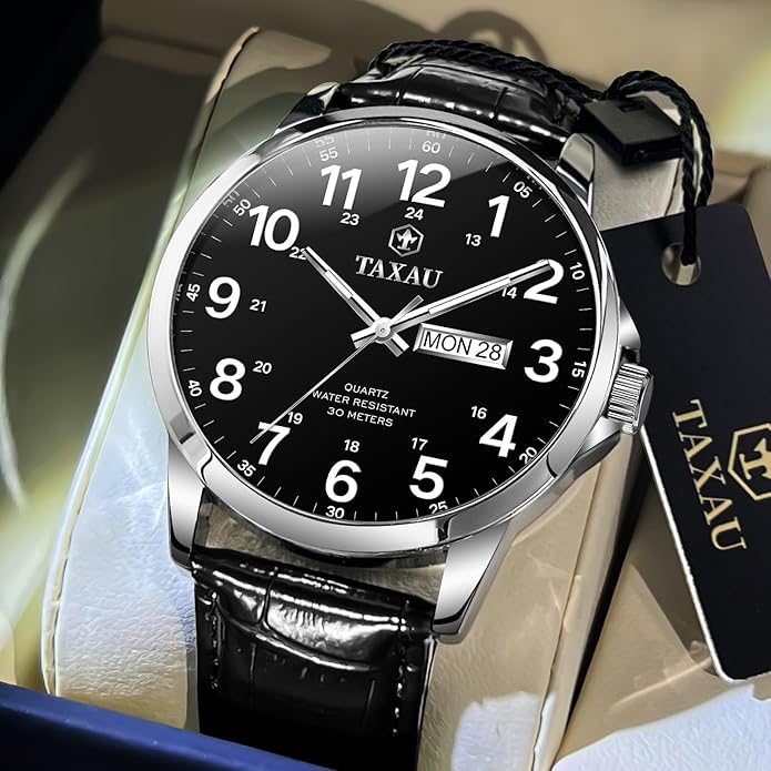 Watches for Men Leather Large Arabic Numerals Mens Watches Waterproof Band with Date Quartz Men's Wrist Watch
